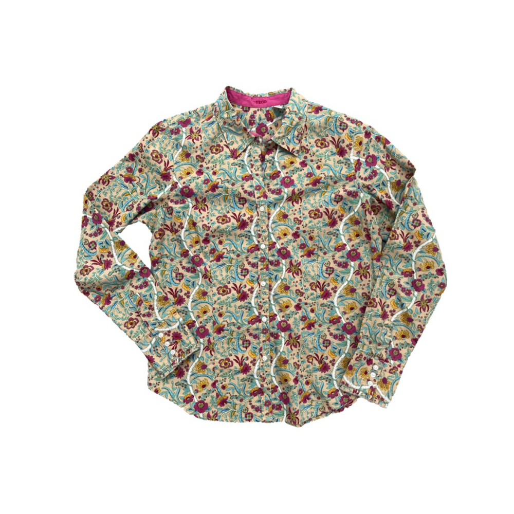 IZOD Women's Beige Floral Button Down Shirt Medium